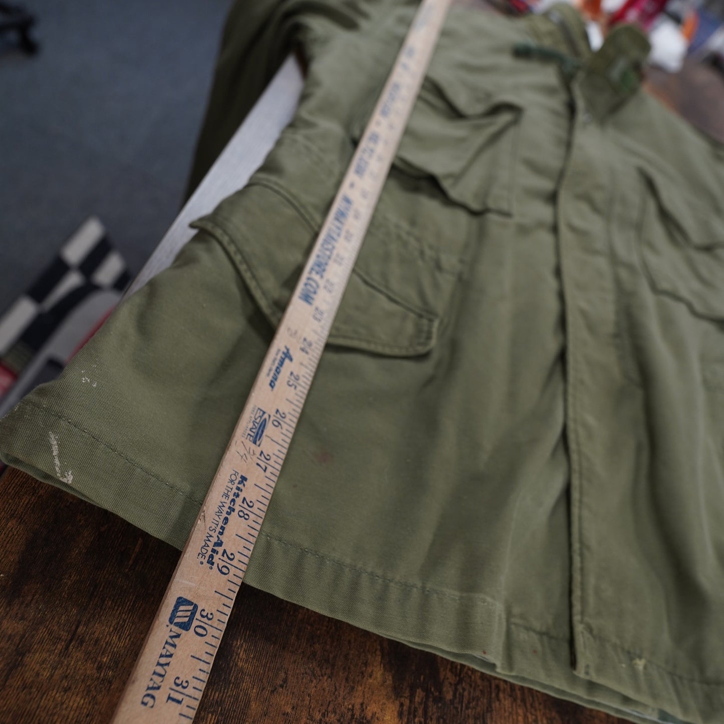 (L) Vintgae US Military M-65 Field Jacket Men's L Olive Green OG-107 Hooded Camo
