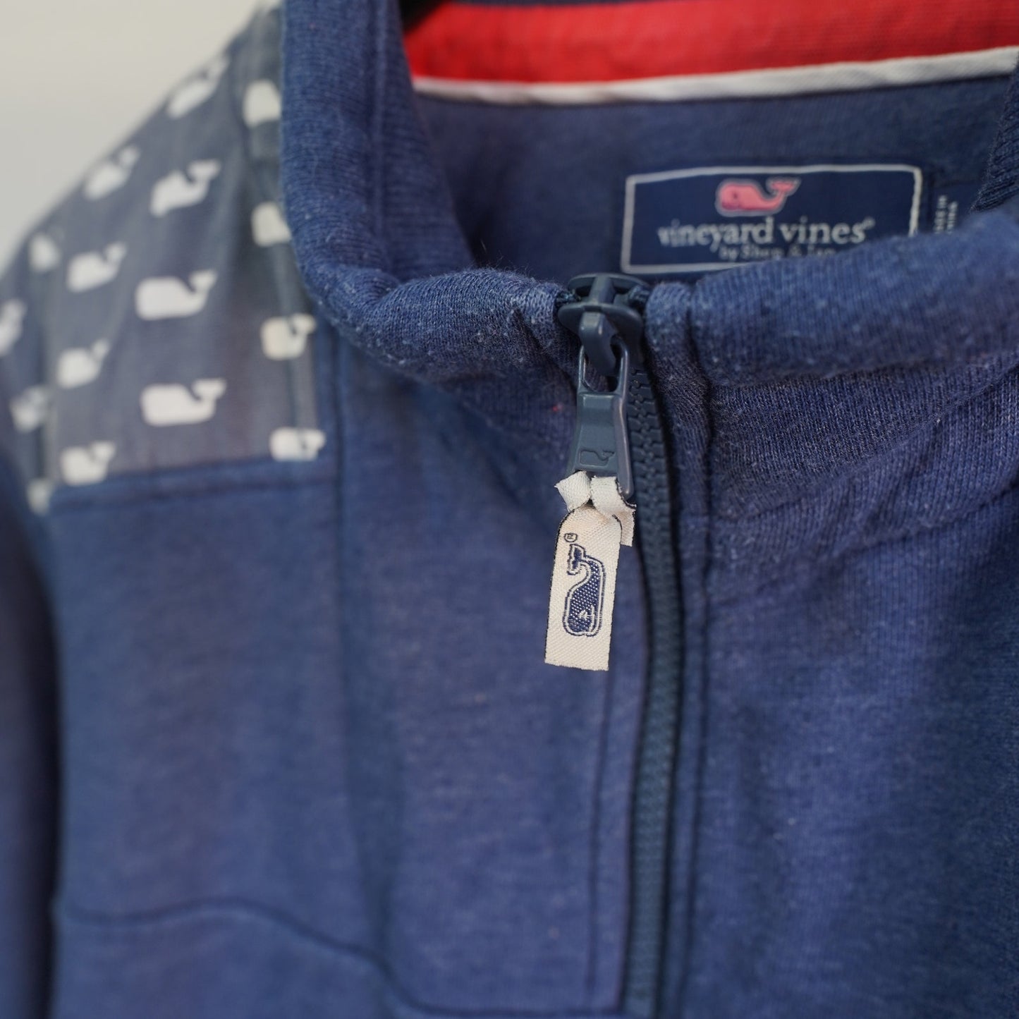 (L) Vineyard Vines Patriotic 1/4 Zip American Flag Sweater Men's L Blue Jacket Whale