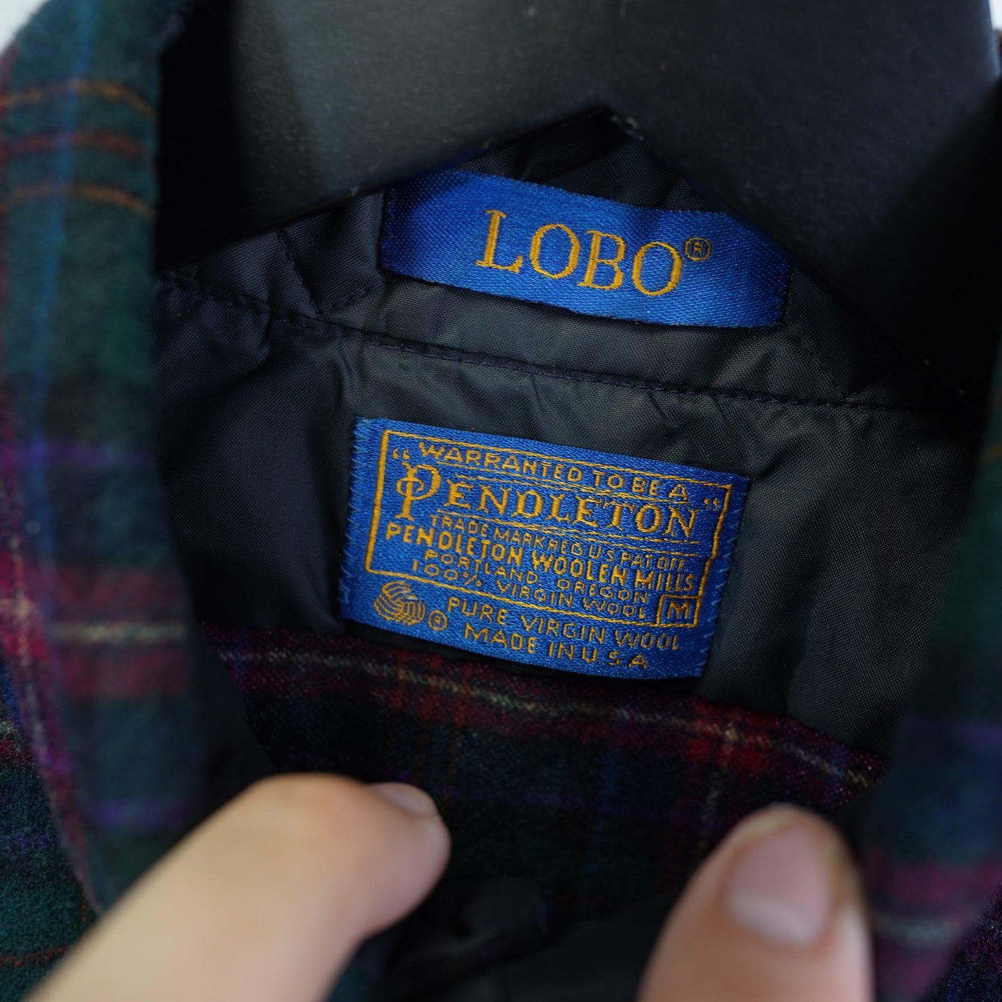 (M) Vintage Pendelton Lobo Plaid 100% Wool Button Up Men's M Green Blue Tartan