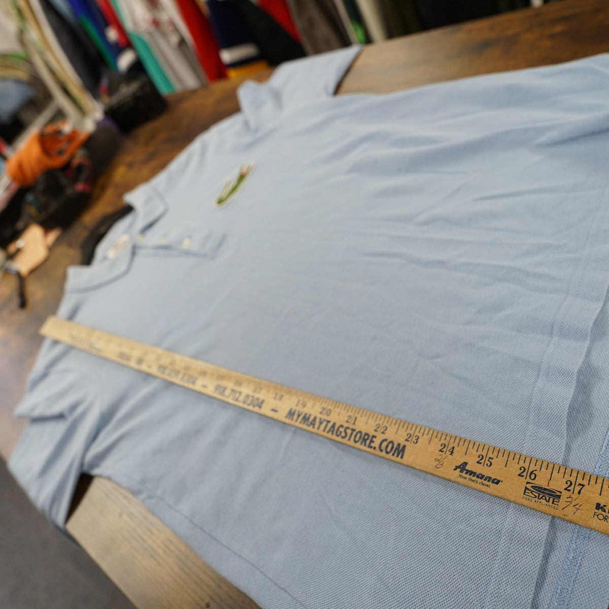 (L) Vintage Lacoste Big Logo Alligator Long Sleeve Polo Shirt Men's L Light Blue