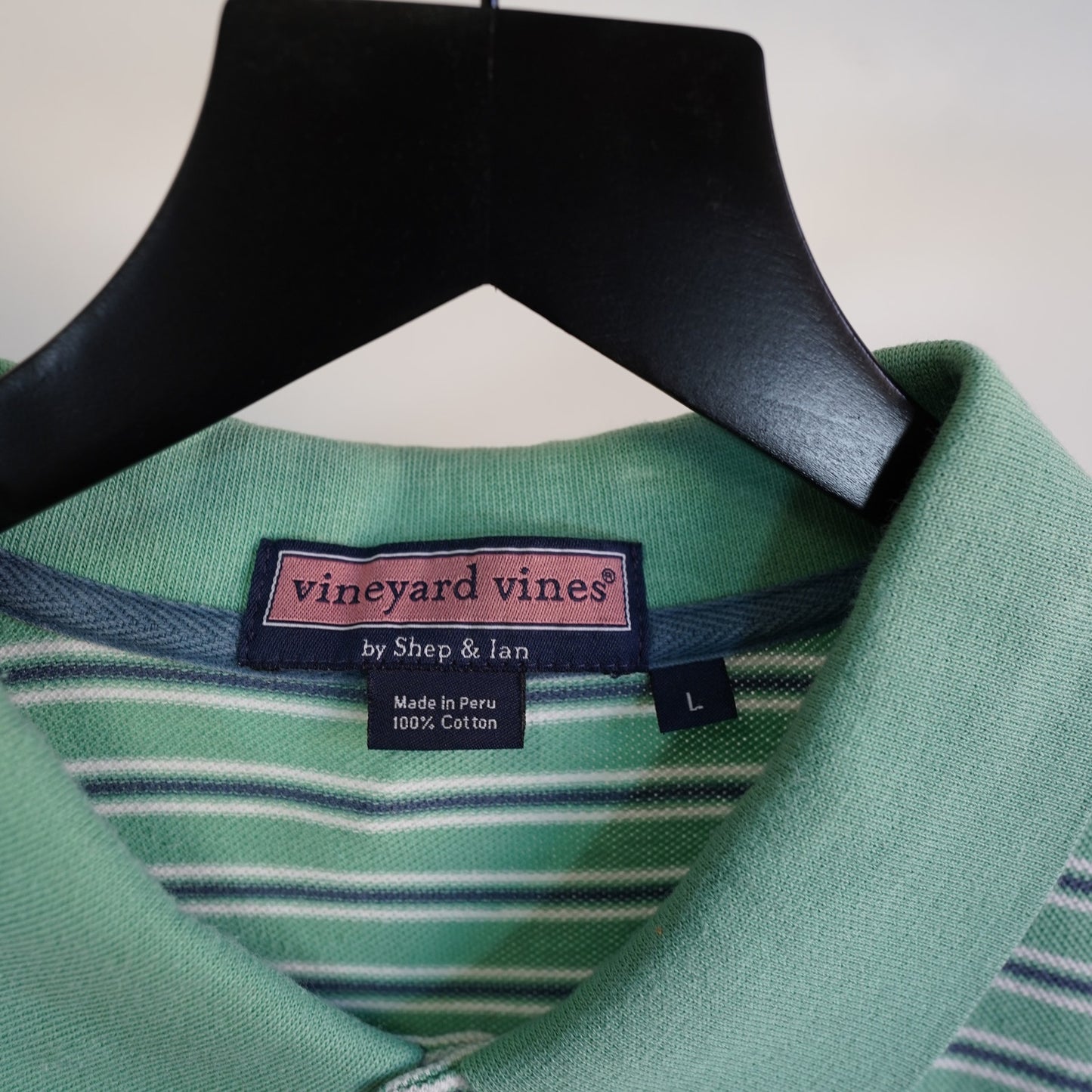 (L) Vineyard Vines Mint Green Striped Polo Shirt Cotton