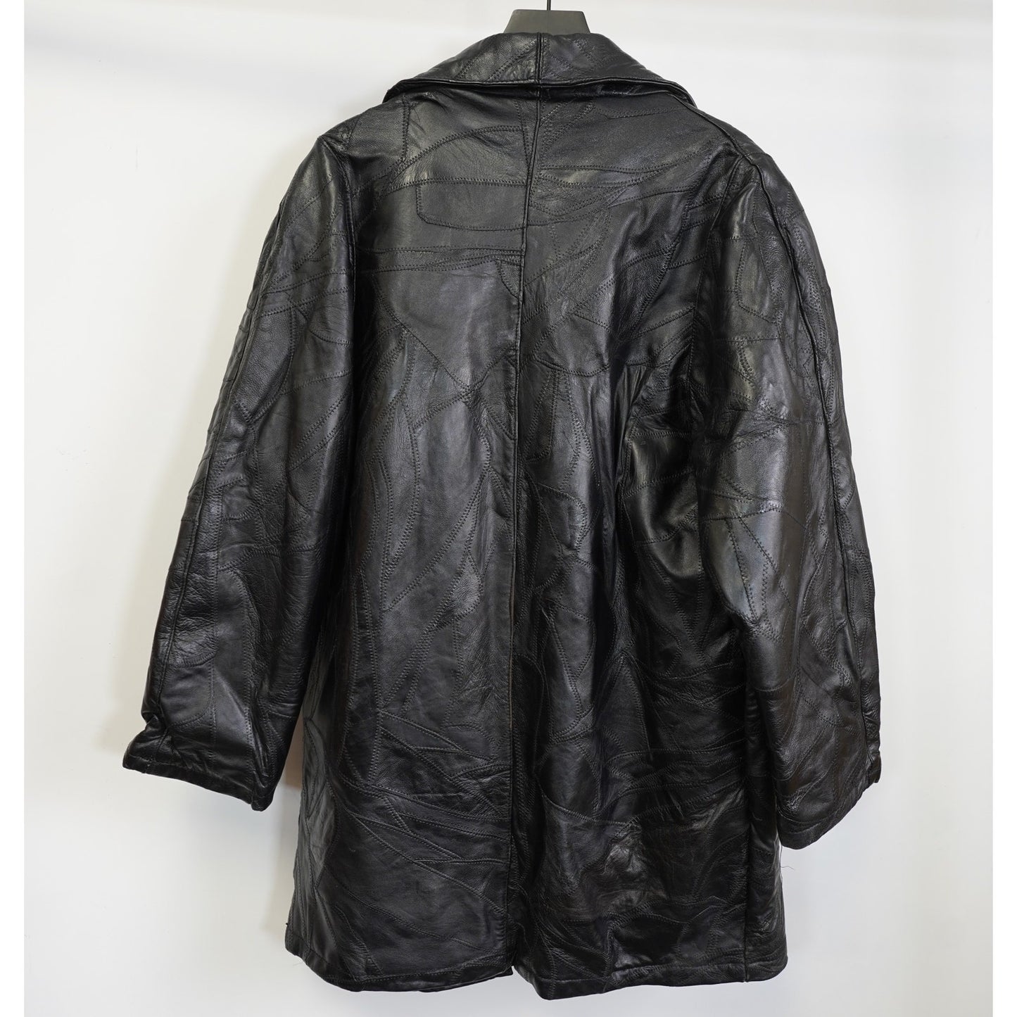 (L) Vintage Lambskin Genuine Leather Italian Mosaic Maxam Trench Coat Men's L Black