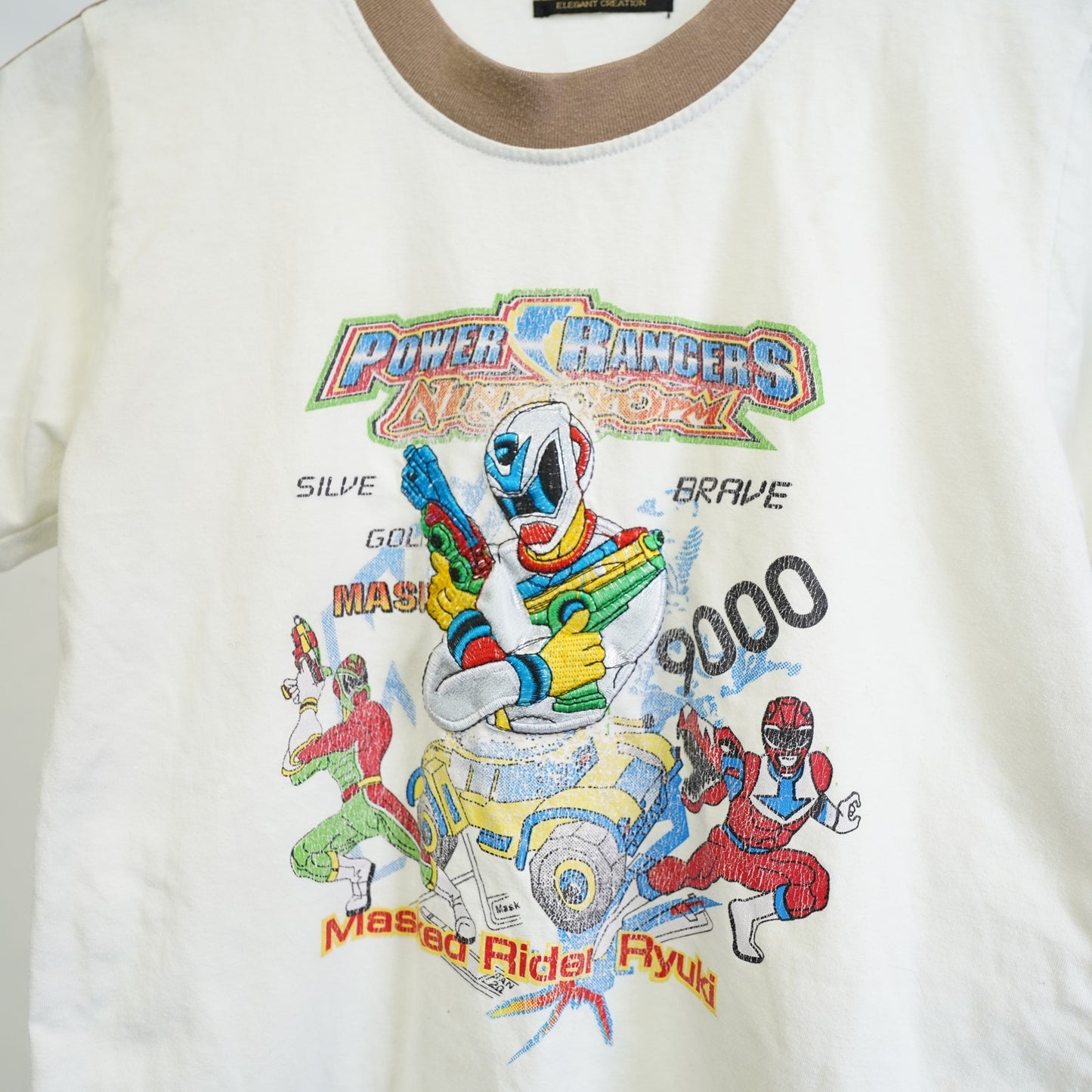 (Youth M) Vintage 90s Power Rangers Embroidered Graphic T-Shirt Kids M Youth White