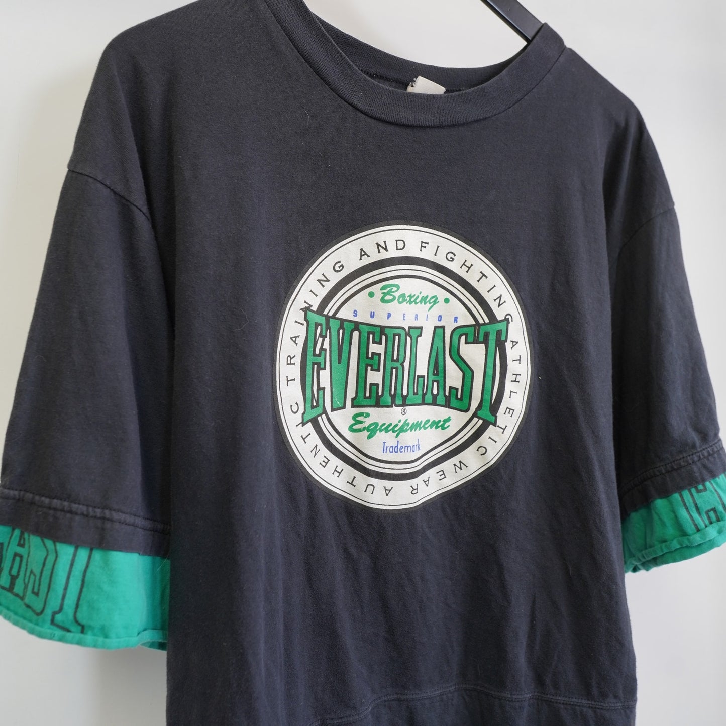 (XL) Vintage Everlast 90s Boxing MMA Fighting T-Shirt Men's XL Black Green Retro UFC
