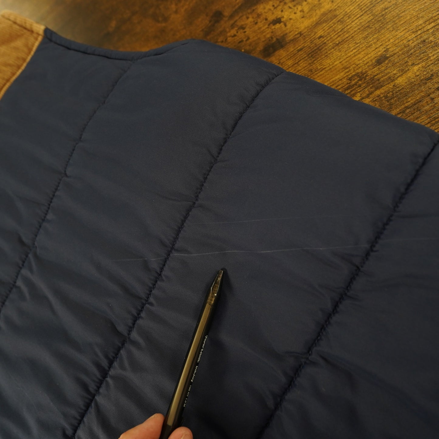 (L) J Crew Outerwear Puffer Vest Men's L Blue Brown Two Tone Quilted Corduroy