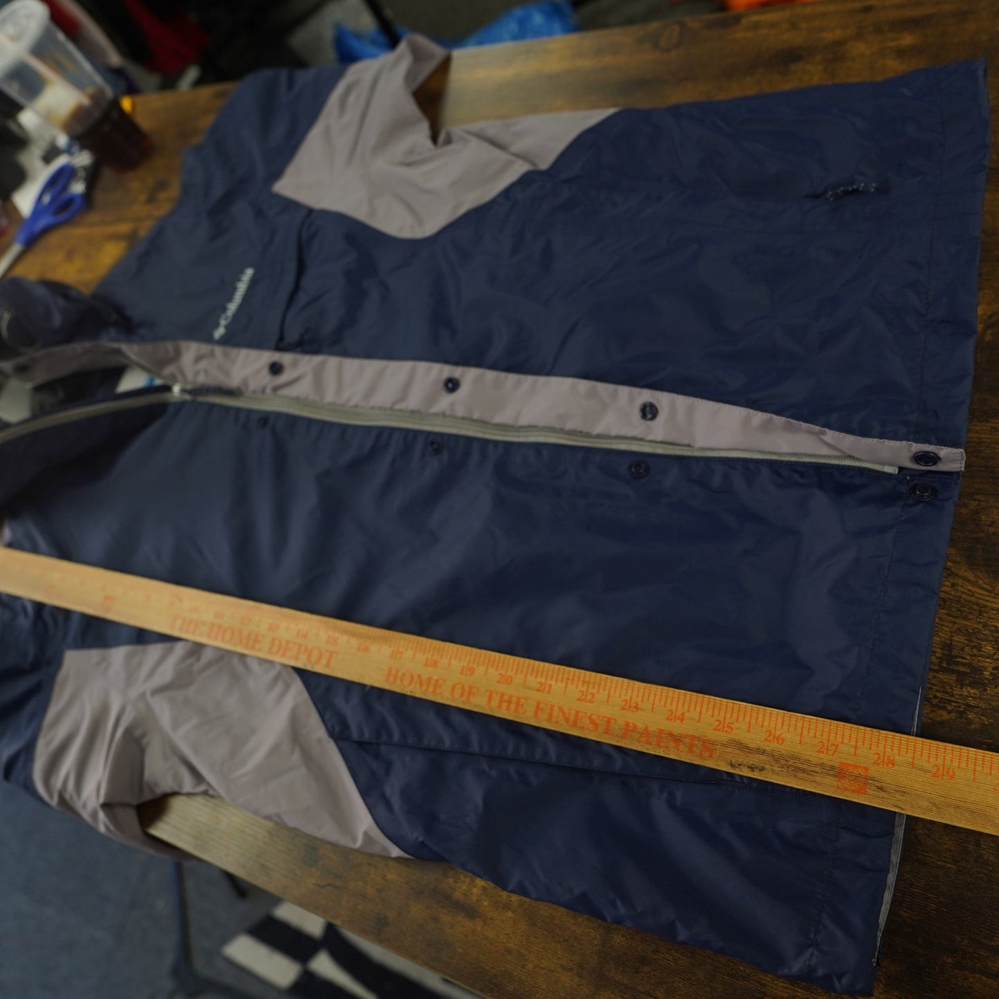 (S) Columbia Omni-Tech Waterproof Rain Jacket Men's S Navy Hooded Hiking Windbreaker