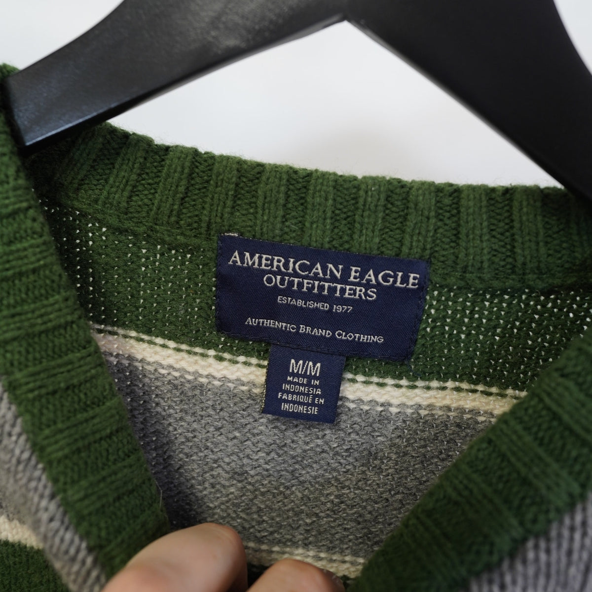 (M) Vintage American Eagle Y2K Striped Knit Sweater Men's M Gray Green 2000s Preppy