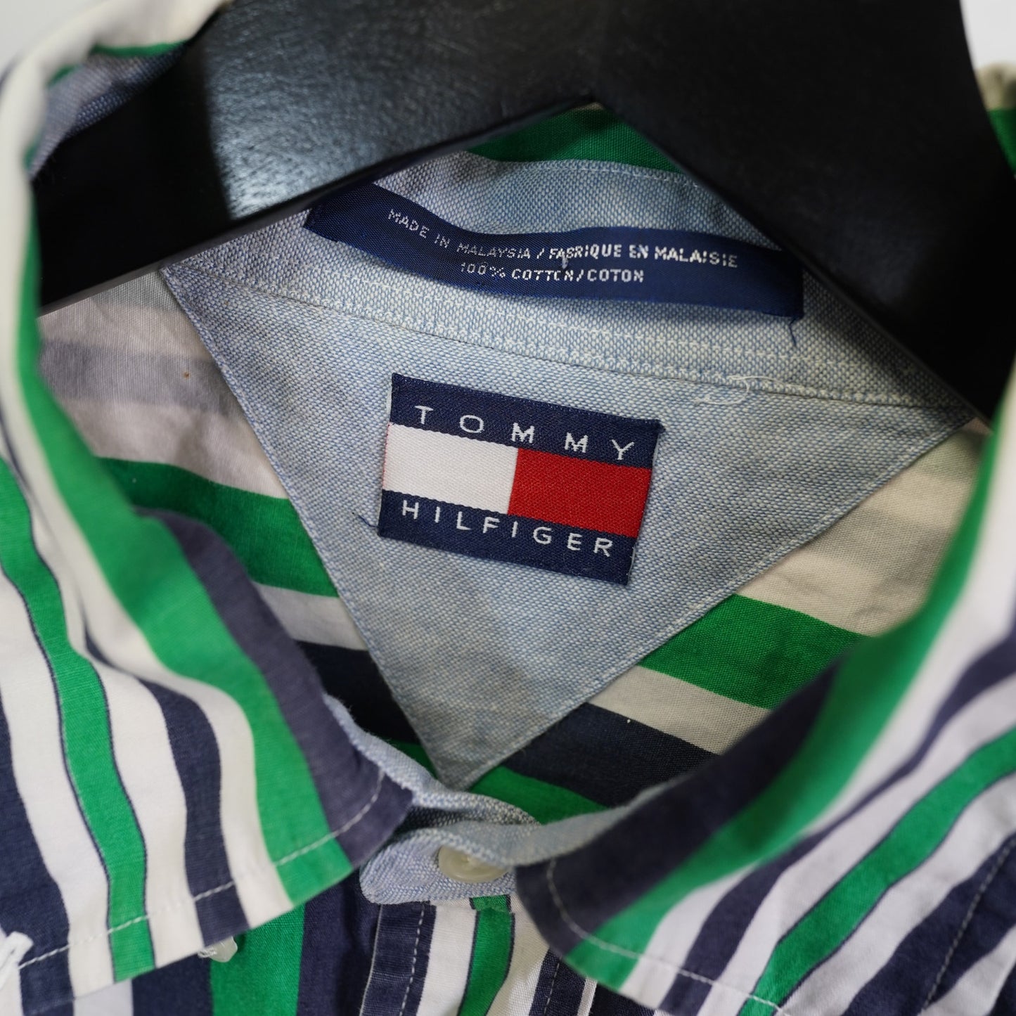 (XL) Vintage 90s Striped Tommy Hilfiger Retro Button Up Shirt Men's XL Green Blue