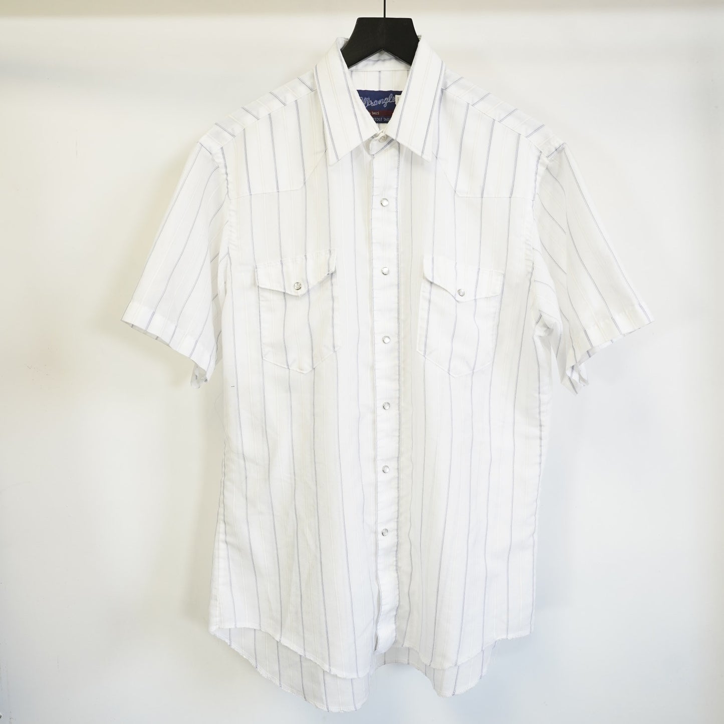 (XL) Vintage Wrangler Western Pearl Snap Button Up Striped Men's XL White X-Long Tail