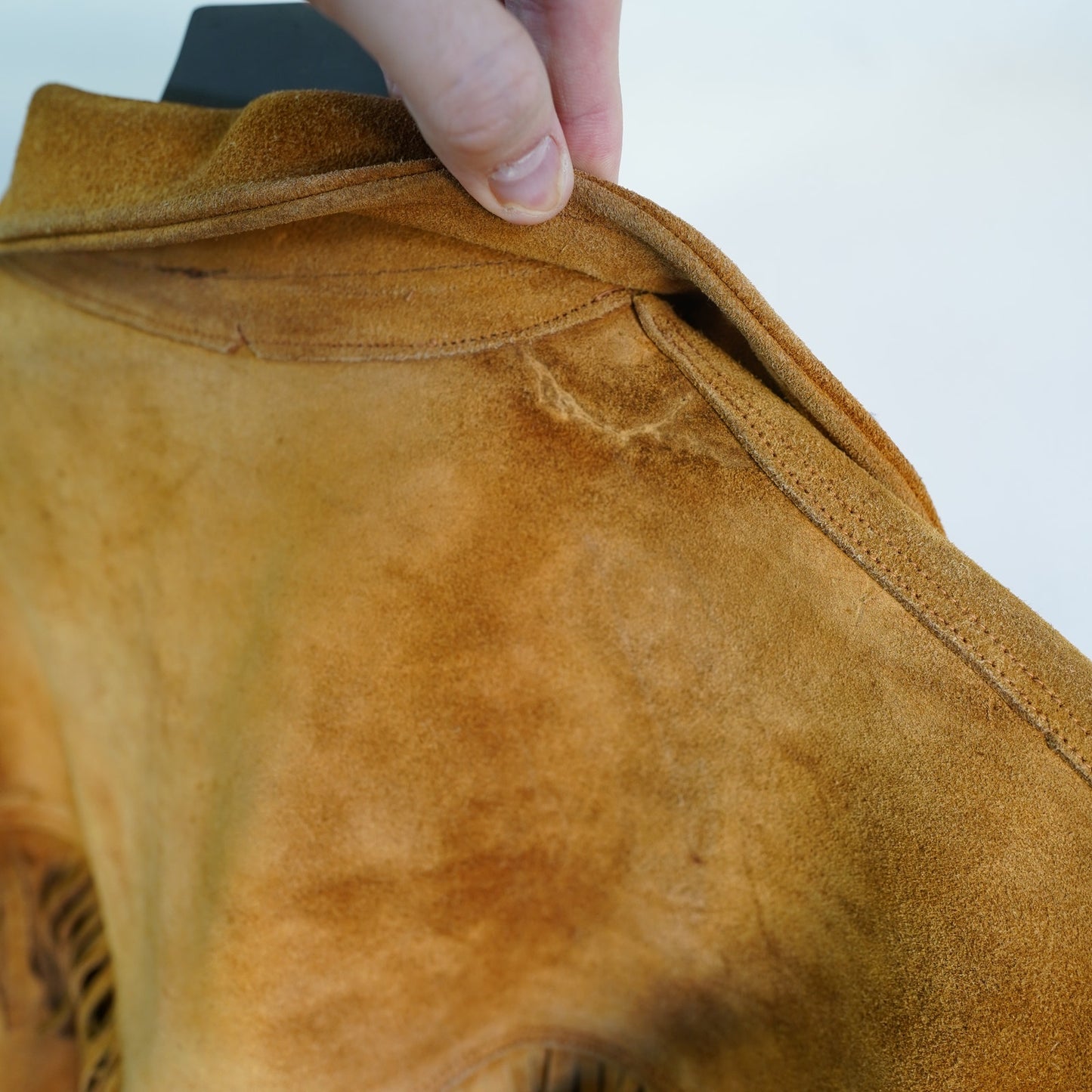 (L) Vintage 1960s-70s Cognac Brown Leather Suede Fringe Western Jacket Hippy