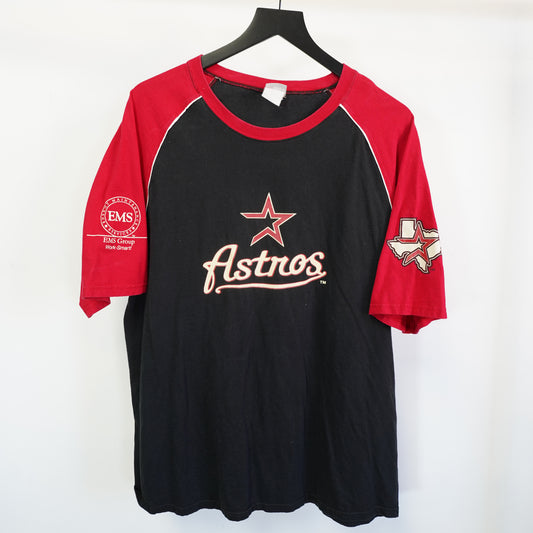 (XL) Vintage Hanes Beefy-T Houston Astros Raglan Shirt Y2K XL Black Red EMS Group