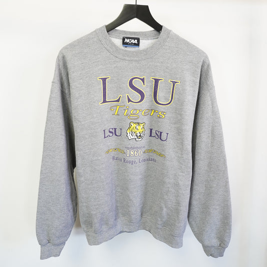 (L) Vintage LSU Tigers NCAA Sweatshirt Mens Large Gray Y2K 2000s Crewneck Pullover