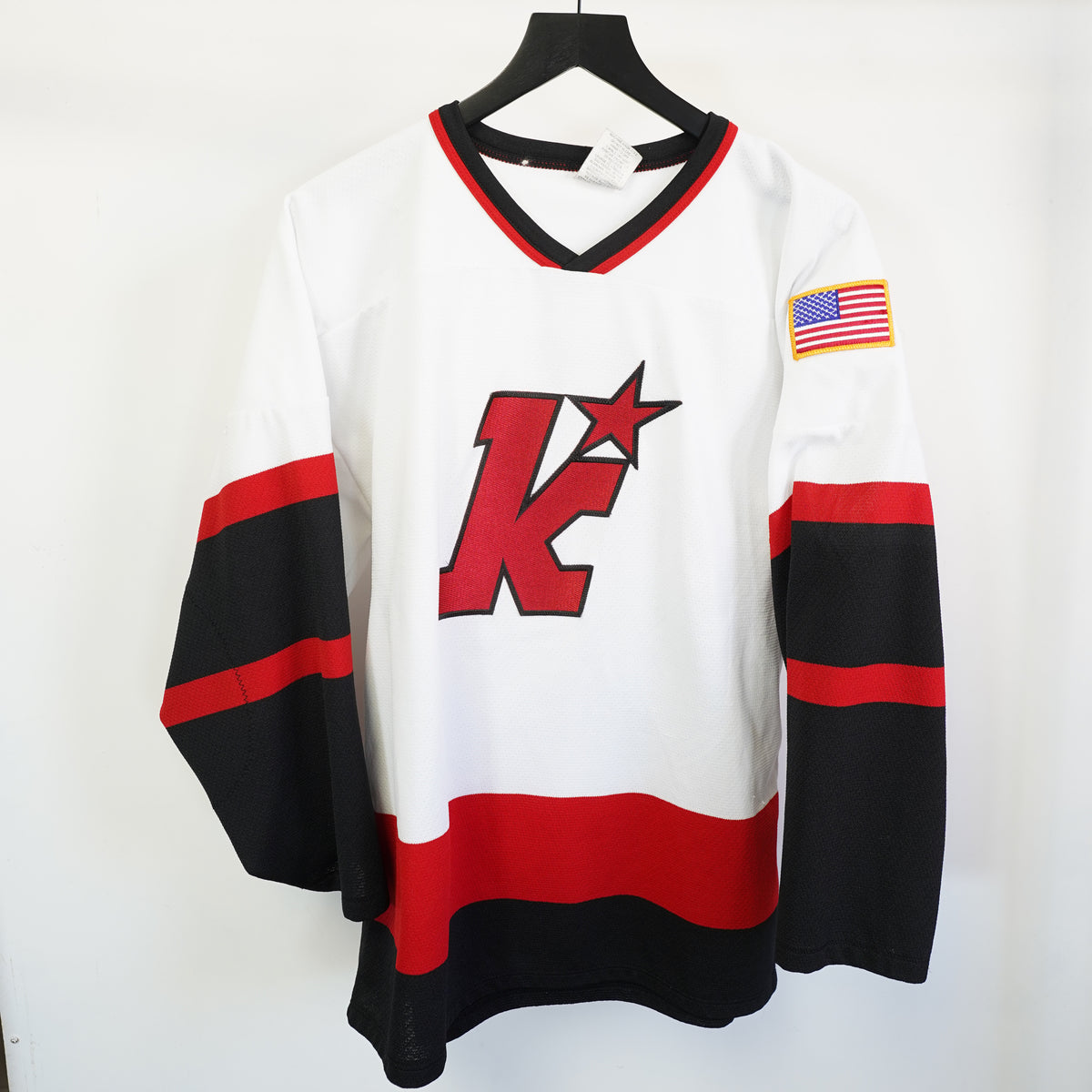 (M) Vintage Athletic Knit Hercules 88 Hockey Jersey Mens Medium White Red Black Sewn