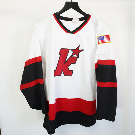 (M) Vintage Athletic Knit Hercules 88 Hockey Jersey Mens Medium White Red Black Sewn