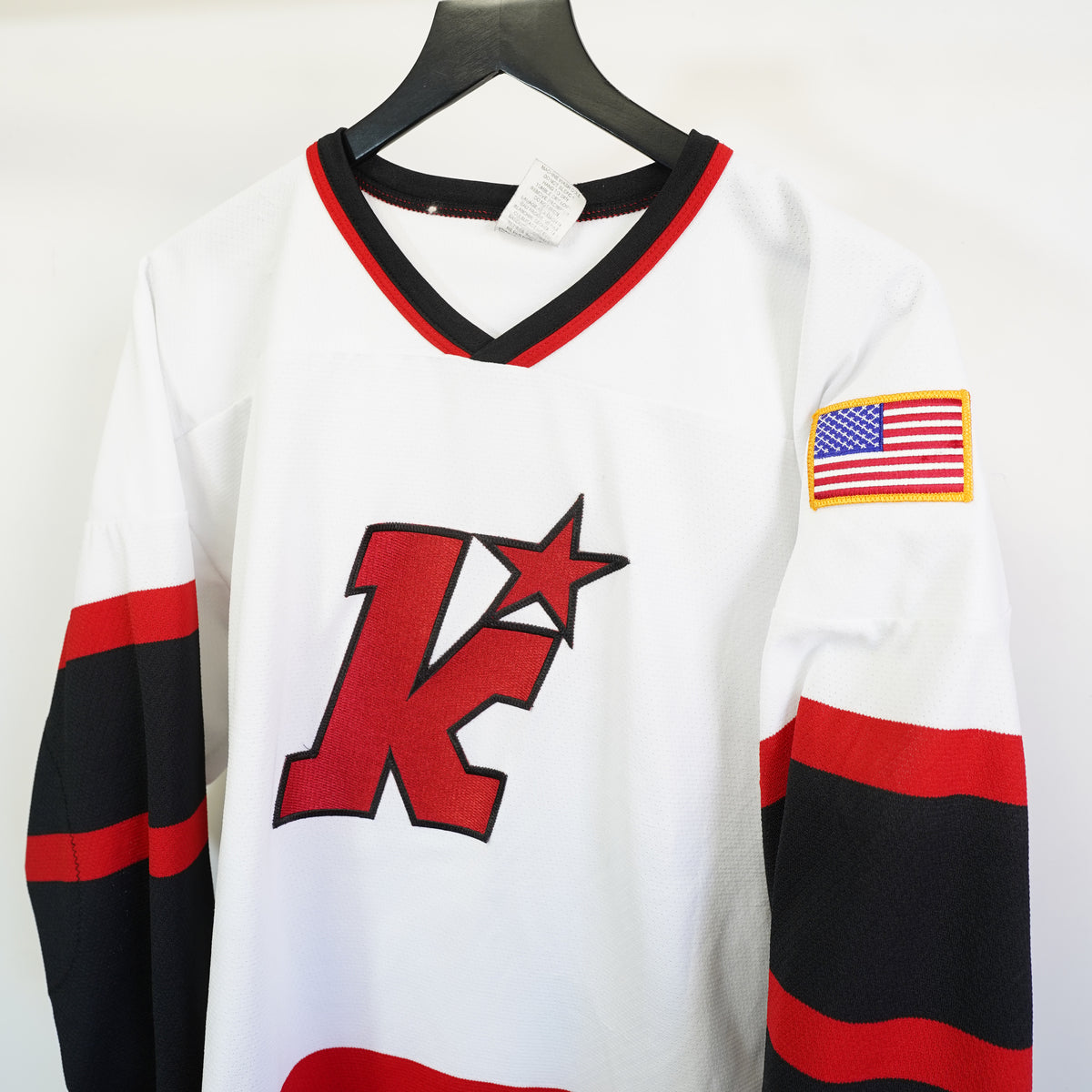 (M) Vintage Athletic Knit Hercules 88 Hockey Jersey Mens Medium White Red Black Sewn