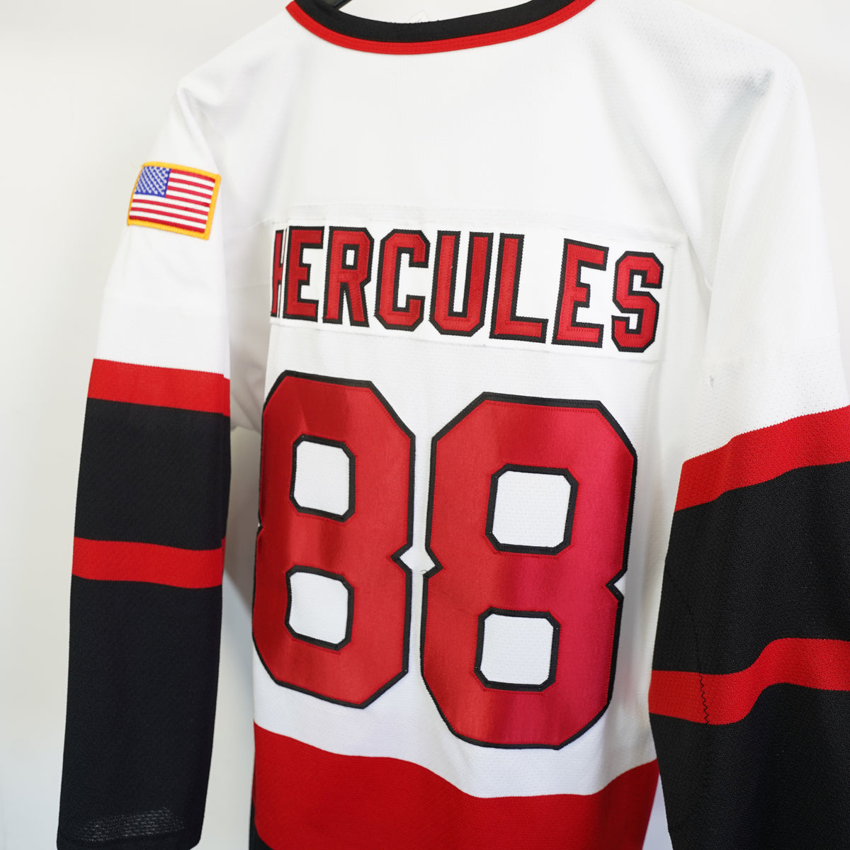 (M) Vintage Athletic Knit Hercules 88 Hockey Jersey Mens Medium White Red Black Sewn