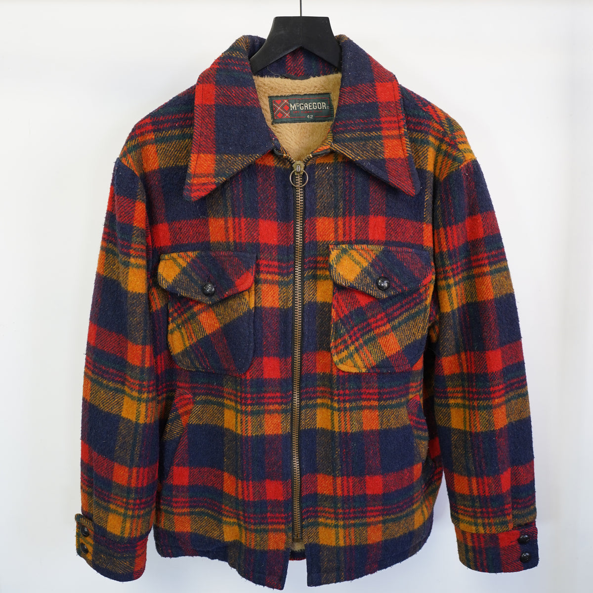 (M/L) Vintage 60s 70s McGregor Sherpa Lined Wool Plaid Jacket Mens 42 Large