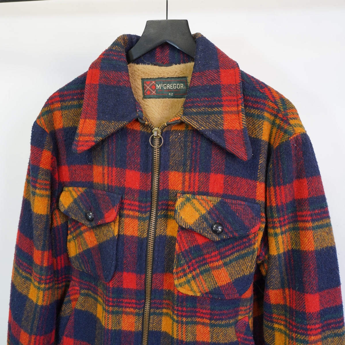 (M/L) Vintage 60s 70s McGregor Sherpa Lined Wool Plaid Jacket Mens 42 Large