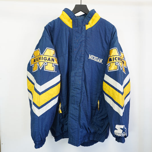 (XL) Vintage 90s Starter Michigan Wolverines Jacket Navy Blue Yellow XL