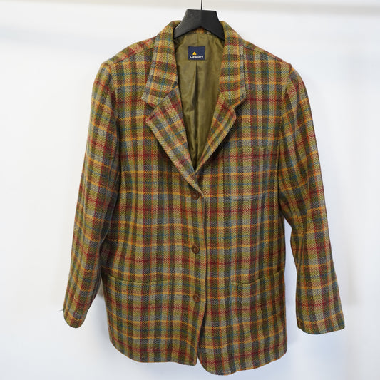 (Women's Sz. 12) Lizsport Vintage 100% Wool Plaid Blazer Jacket Multi Color Boho Preppy Size 12