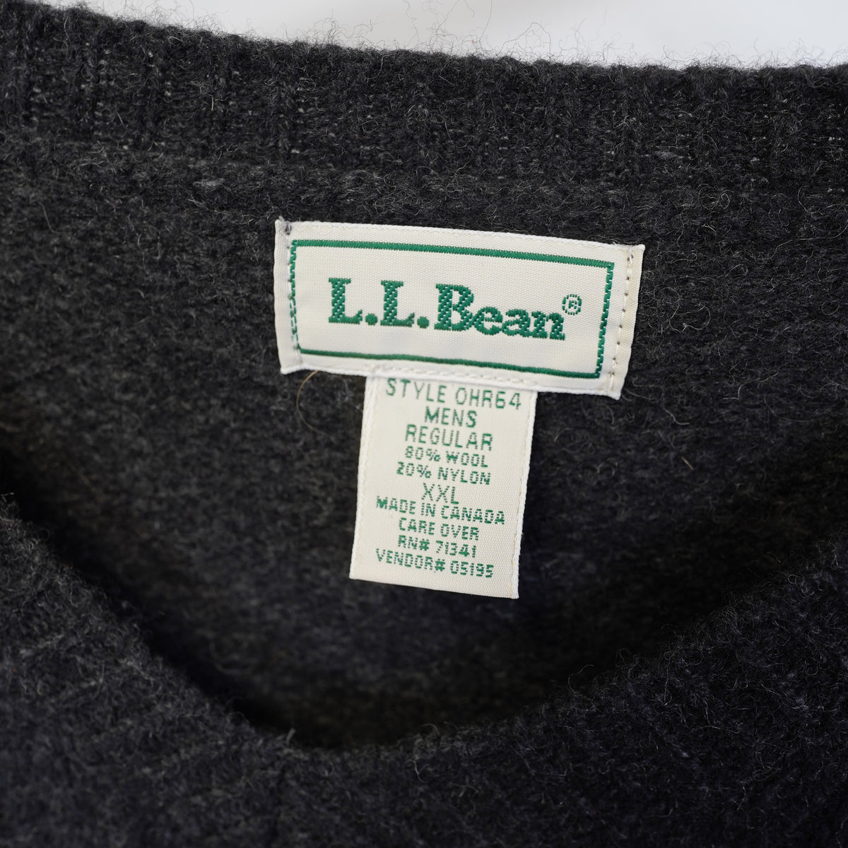 (XXL) Vintage LL Bean 90s Utility Wool Blend V-Neck Sweater XXL Charcoal Gray Striped