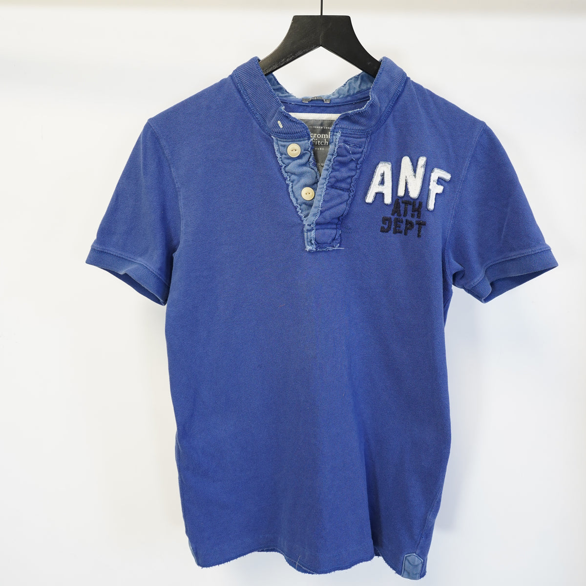 (M) Abercrombie & Fitch Mens Blue Muscle Henley Shirt ANF Ath Dept Y2K Small