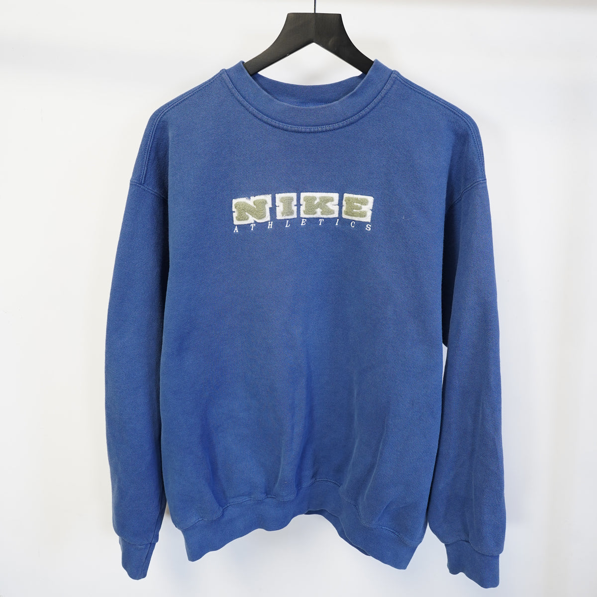 (L) Vintage 90s Nike Athletics Sewn Patch Logo Sweatshirt Blue Y2K Mens Large