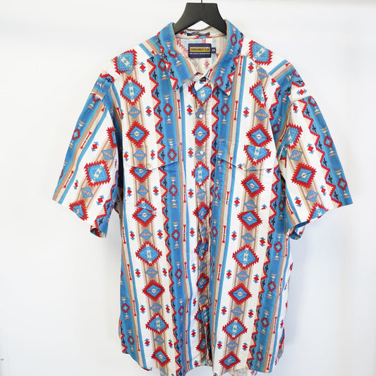(XXL) Vintage 90s Panhandle Slim Western AOP Crazy Print Pearl Snap Shirt XXL