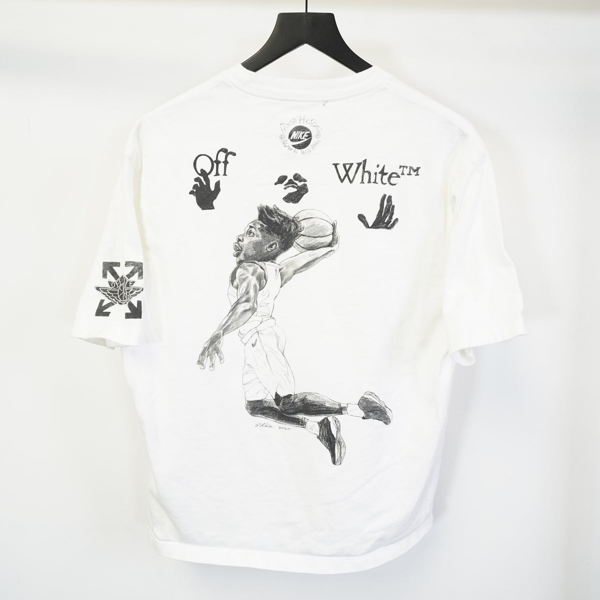 (M) Off-White x Jordan Brand Philip Burke Hoop Heroes White T-Shirt Mens M