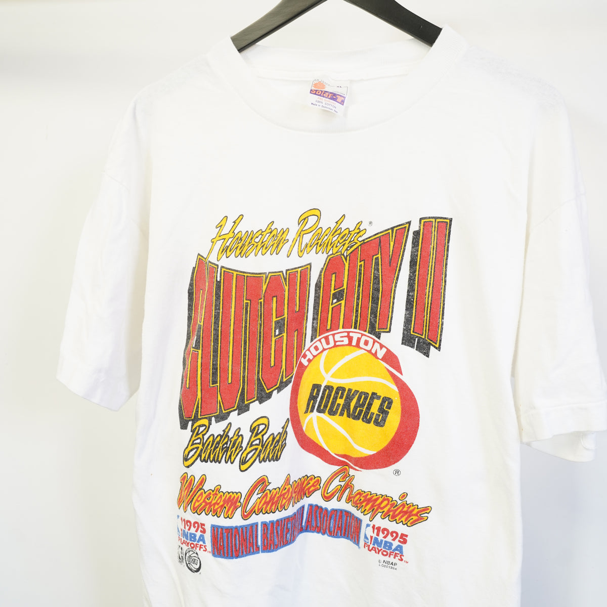 (XL) Vintage 1995 Houston Rockets Clutch City II NBA Champions T-Shirt XL Solar-T