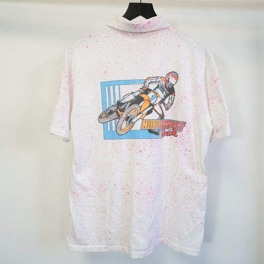 (L) Vintage 80s Honda Motocross Stedman Splatter Polo Shirt Mens Large USA