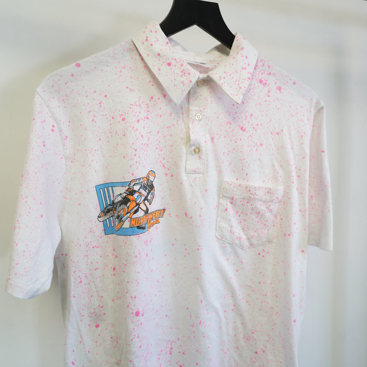 (L) Vintage 80s Honda Motocross Stedman Splatter Polo Shirt Mens Large USA