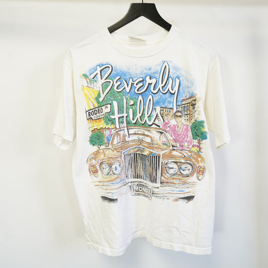 (L) Vintage 1987 Alamo Designs Beverly Hills Rolls Royce T-Shirt White Large Single
