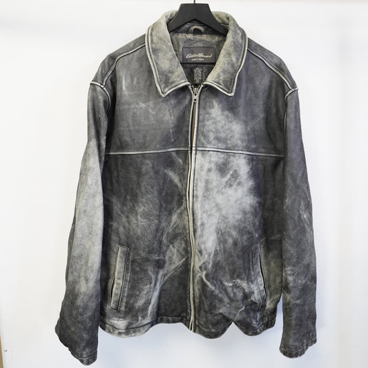 (3XL) Eddie Bauer Mens Distressed Grunge Aviator Bomber Leather Jacket XXXL Tall
