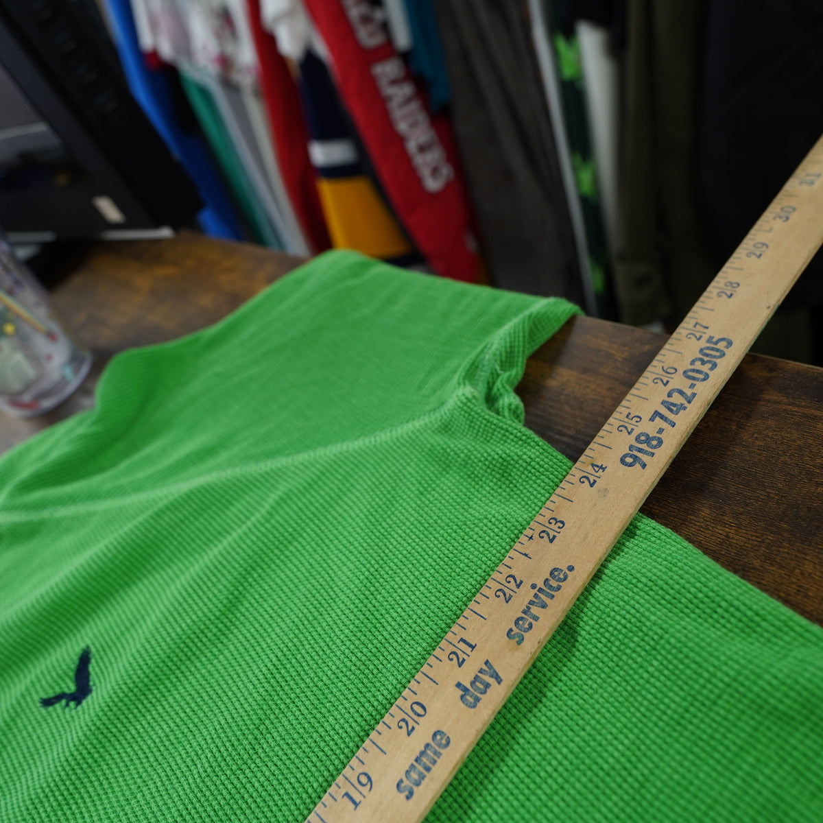 (XXL) American Eagle Outfitters Mens XXL Green Waffle Knit Thermal Long Sleeve Shirt