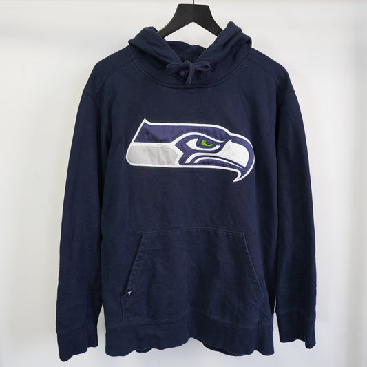 (XL) Antigua Seattle Seahawks Mens XL Navy Blue Embroidered Stitched Pullover Hoodie