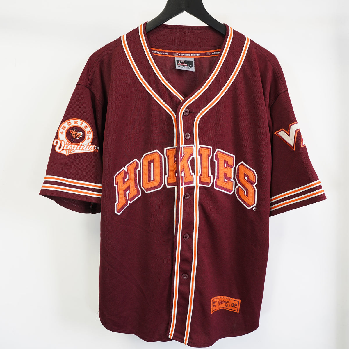 (L) Vintage Colosseum Virginia Tech Hokies Baseball Jersey Mens Large Maroon Orange