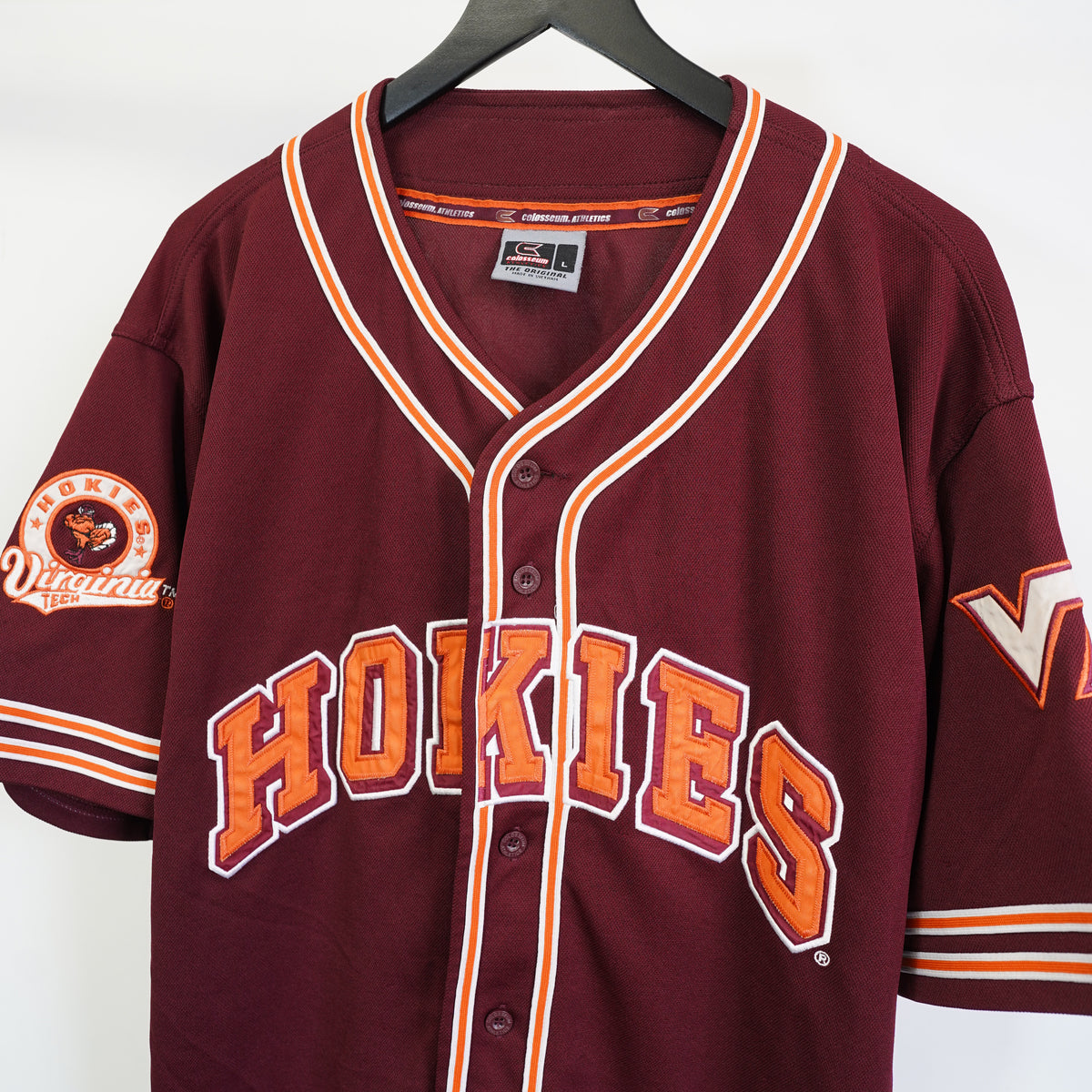 (L) Vintage Colosseum Virginia Tech Hokies Baseball Jersey Mens Large Maroon Orange