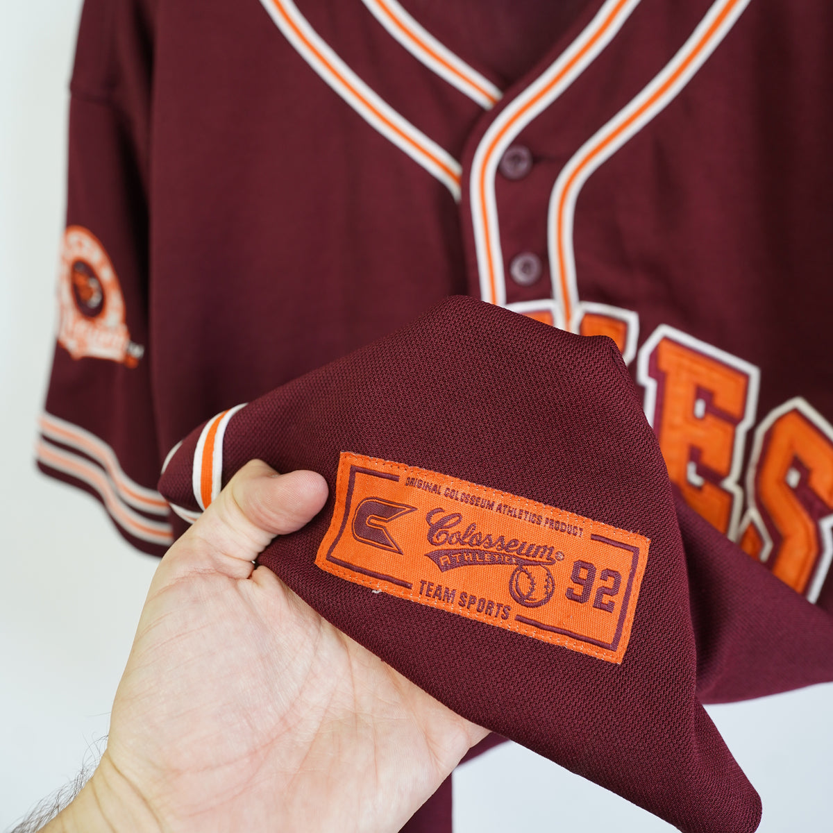 (L) Vintage Colosseum Virginia Tech Hokies Baseball Jersey Mens Large Maroon Orange