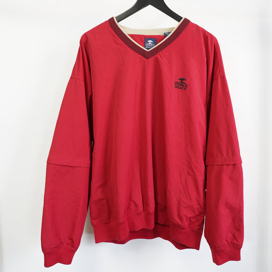 (XL) Pebble Beach Men Red V-Neck Golf Windshirt Zip Off Sleeves XL Water Resistant
