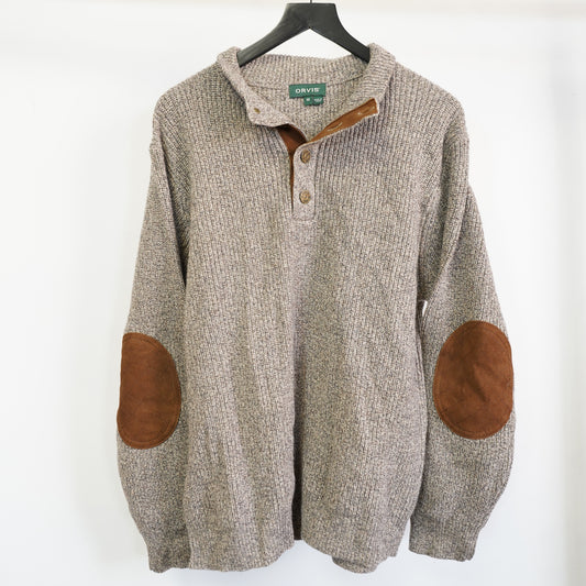 (M) Orvis Mens Wool Cashmere Cable Knit Sweater Elbow Patches Brown M