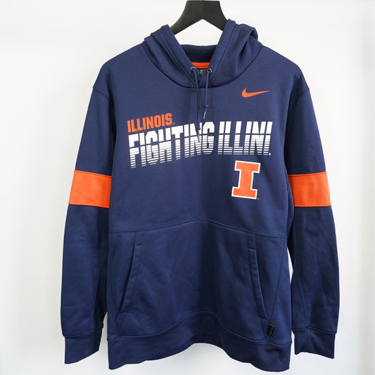 (L) Nike Illinois Fighting Illini Dri-FIT Hoodie Mens Large Navy Blue Orange 2000s