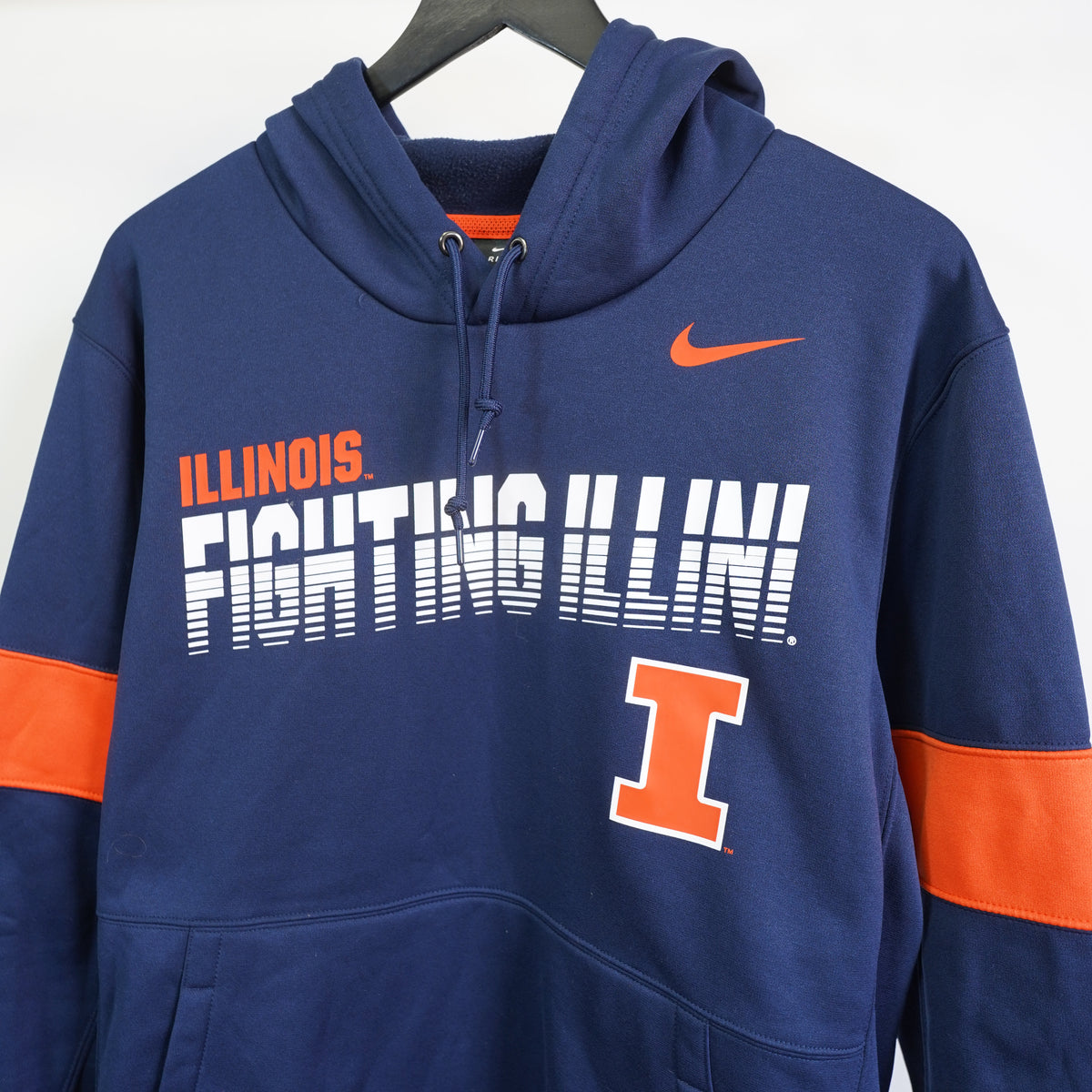 (L) Nike Illinois Fighting Illini Dri-FIT Hoodie Mens Large Navy Blue Orange 2000s