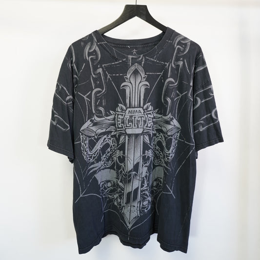 (XXL) MMA Elite Chuck Liddell Graphic Tee Black Y2K Goth Cross Snakes XXL