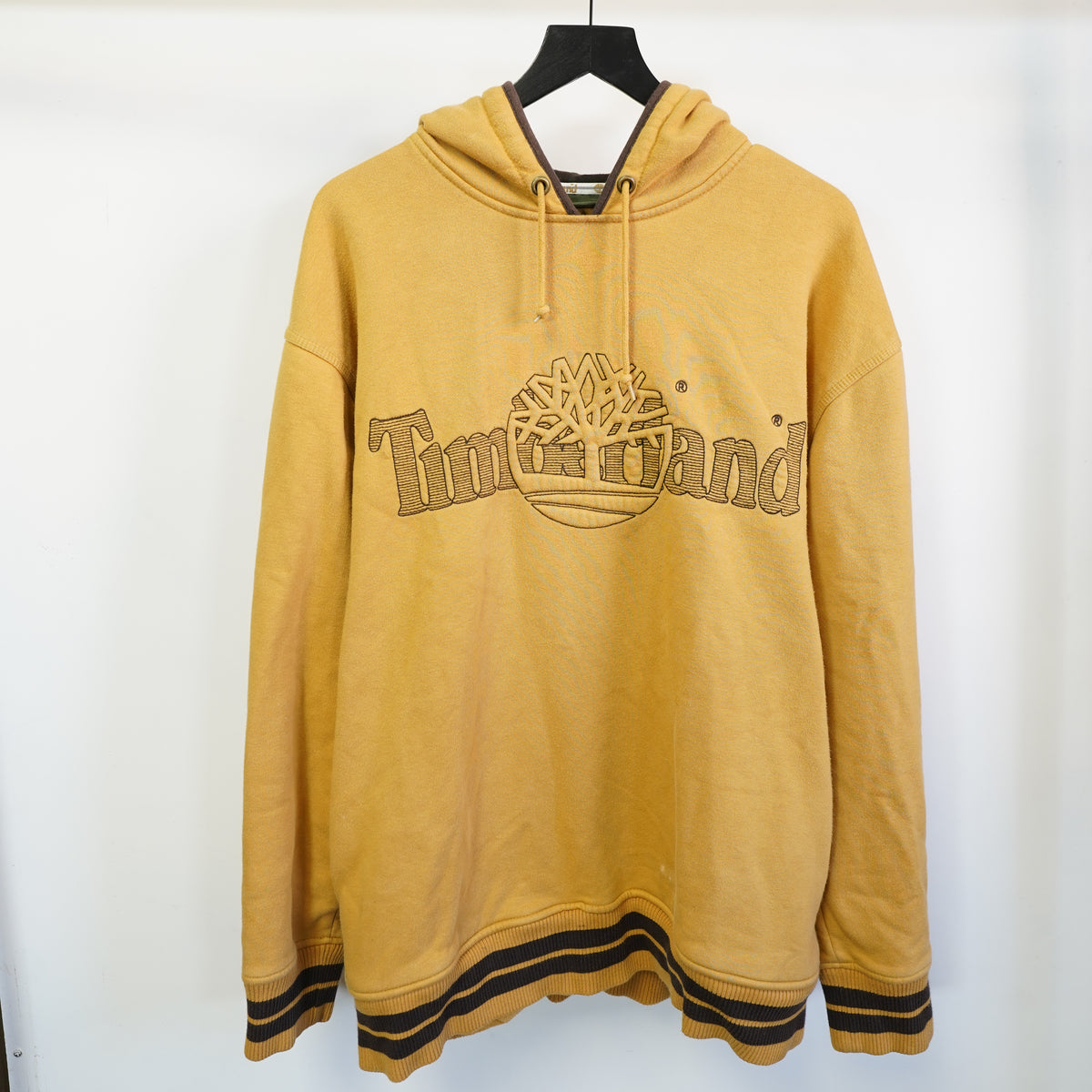 (L) Vintage Timberland Hoodie Y2K Hip Hop Sewn Logo Mustard Yellow Mens Large