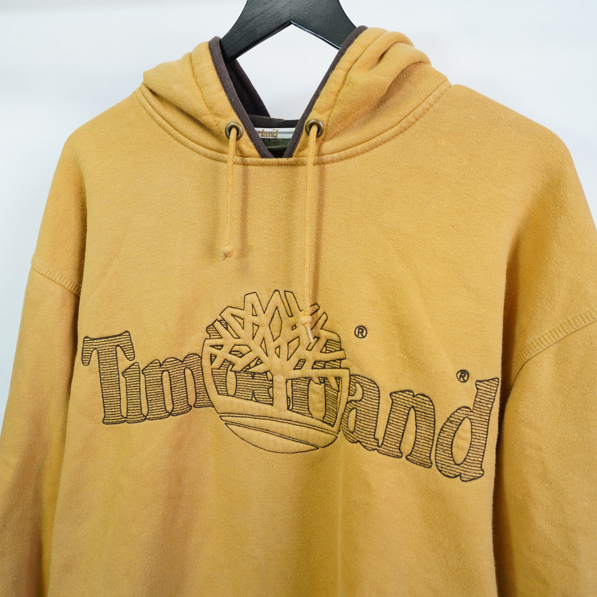 (L) Vintage Timberland Hoodie Y2K Hip Hop Sewn Logo Mustard Yellow Mens Large