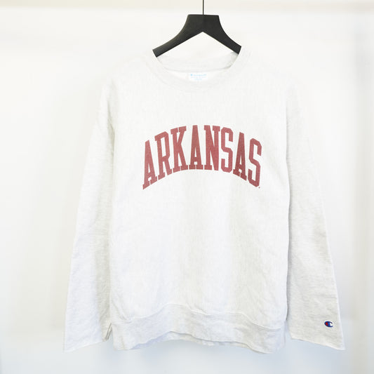 (L) Champion Reverse Weave Arkansas Sweatshirt Mens Large Grey Pullover Cut Cuffs