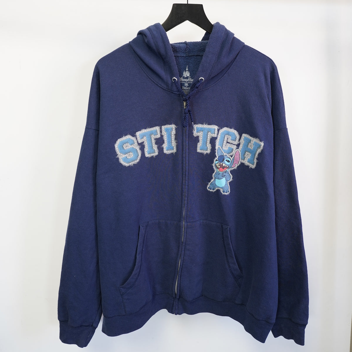 (XXL) Disney Parks Hanes Stitch Full Zip Hoodie Navy Blue Mens 2XL