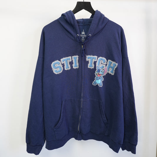 (XXL) Disney Parks Hanes Stitch Full Zip Hoodie Navy Blue Mens 2XL