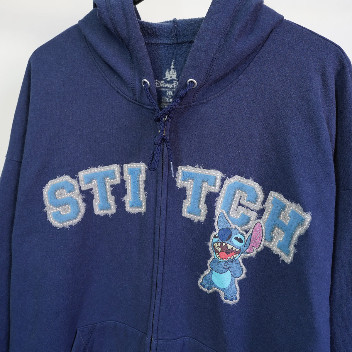 (XXL) Disney Parks Hanes Stitch Full Zip Hoodie Navy Blue Mens 2XL